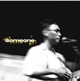 “Someone” poster, a singer at a microphone