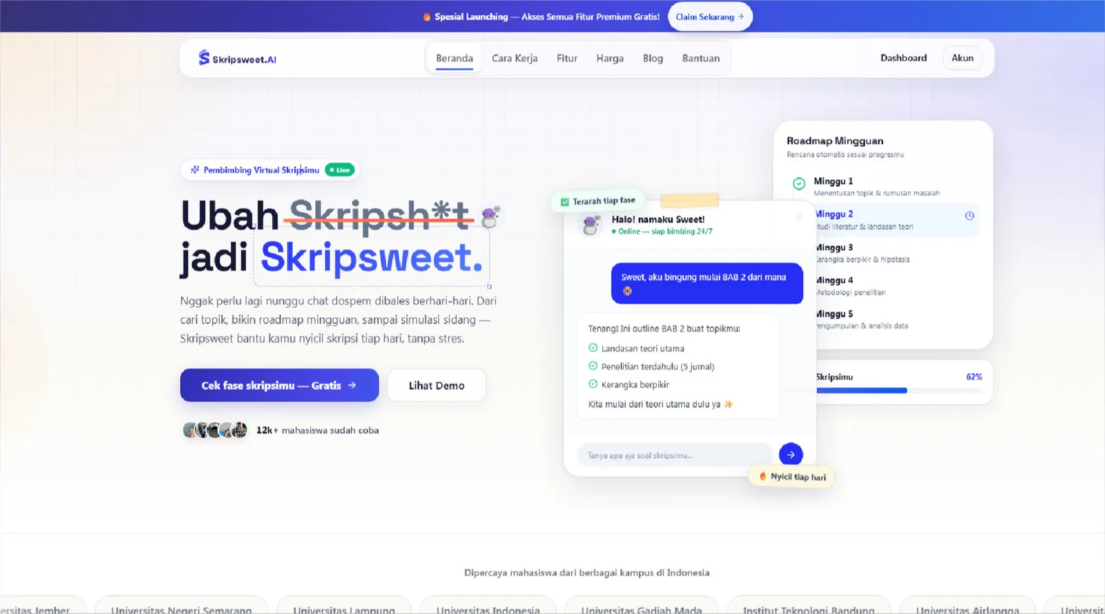 Skripsweet landing page, hero